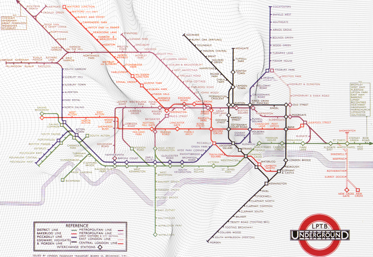 London Underground 1933 Map Distorted Grid